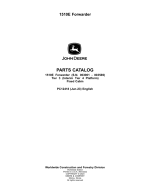 John Deere 1510E IT4 T3 FFC Forwarders (SN 003001 – 003569) Parts Catalog Manual
