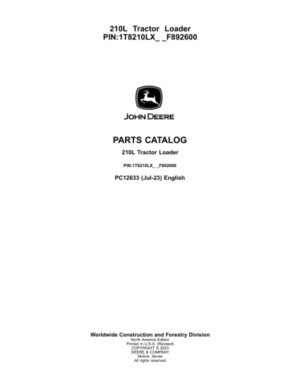 John Deere 210L Tractor Loader (SN 1T8210EL_ _F892600-) Parts Catalog Manual