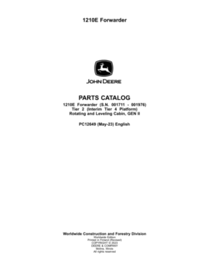 John Deere 1210E IT4 T2 (SN 001711 – 001976) Forwarders Parts Catalog Manual
