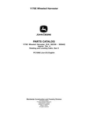 John Deere 1170E IT4 Wheeled Harvesters Parts Catalog Manual