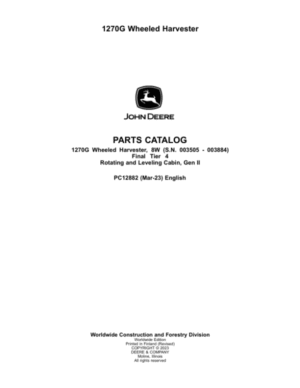 John Deere 1270G FT4 8W Wheeled Harvesters (SN 003505-003884) Parts Catalog Manual