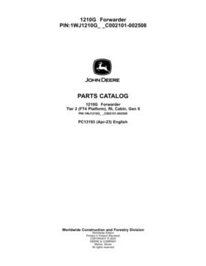 John Deere 1210G T2 RL Forwarders (SN C002101-002508) Parts Catalog Manual