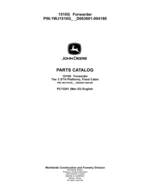 John Deere 1510G T3 FFC Forwarders (SN D003601-004180) Parts Catalog Manual