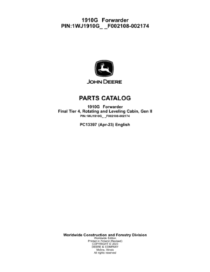 John Deere 1910G Forwarders (SN F002108-002174) Parts Catalog Manual