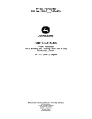 John Deere 1110G T2 RL Forwarders Parts Catalog Manual
