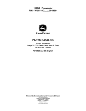 John Deere 1110G FT4 FFC Forwarders (SN L004459-) Parts Catalog Manual