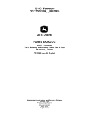 John Deere 1210G T2 RL Forwarders (SN C002509-) Parts Catalog Manual