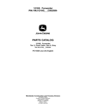 John Deere 1210G T2 FFC Forwarders (SN C002509-) Parts Catalog Manual