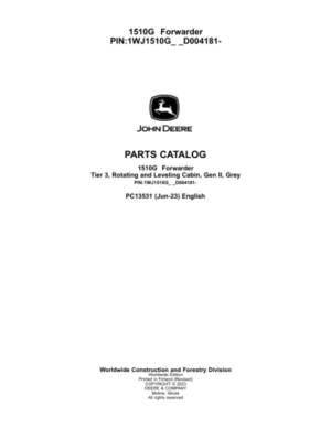 John Deere 1510G T3 RL Forwarders (SN D004181-) Parts Catalog Manual