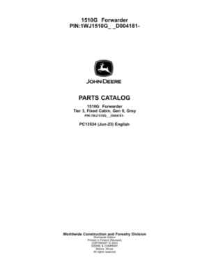 John Deere 1510G T3 FFC Forwarders (SN D004181-) Parts Catalog Manual