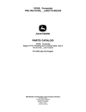 John Deere 1910G Forwarders (SN L002175-002339) Parts Catalog Manual
