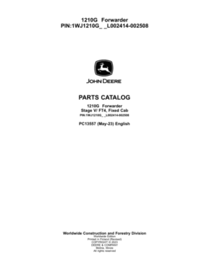 John Deere 1210G FT4 FFC Forwarders Parts Catalog Manual