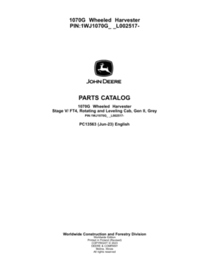 John Deere 1070G Forwarders Parts Catalog Manual