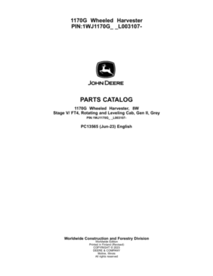 John Deere 1170G Wheeled Harvesters Parts Catalog Manual