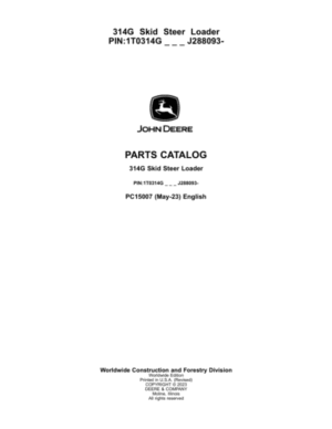 John Deere 314G Skid Steers (SN 1T0314G _ J288093-) Parts Catalog Manual