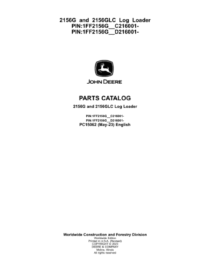 John Deere 2156G, 2156GLC Log Loaders Parts Catalog Manual