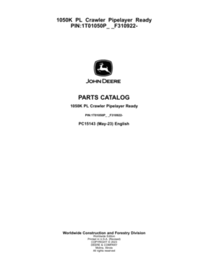 John Deere 1050K PL Crawler Loaders Parts Catalog Manual