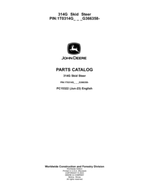 John Deere 314G Skid Steers (SN 1T0314G_ G366358) Parts Catalog Manual