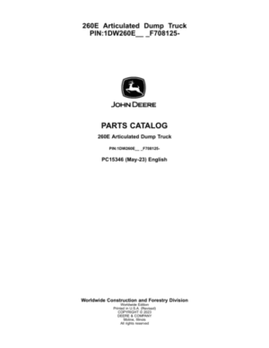 John Deere 260E Articulated Dump Trucks (SN 1DW260E_ _F708125-) Parts Catalog Manual