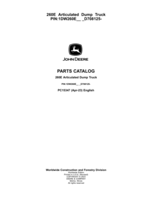 John Deere 260E Articulated Dump Trucks (SN 1DW260E_ D708125-) Parts Catalog Manual