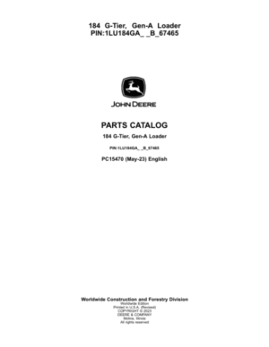 John Deere 184 G Loaders (SN 1LU184GA_ _B_67465-) Parts Catalog Manual