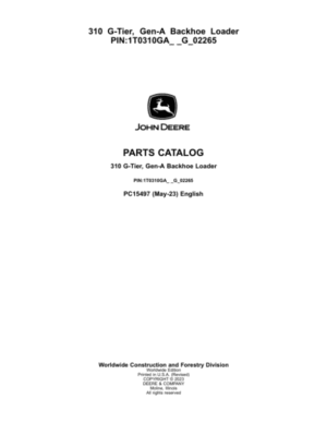 John Deere 310 G Backhoe Loaders (SN 1T0310GA_ _G_02265-) Parts Catalog Manual