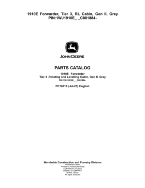 John Deere 1910E Forwarder, T3, RL Cabin, Gen II, Grey (SN C001884-) Parts Catalog Manual