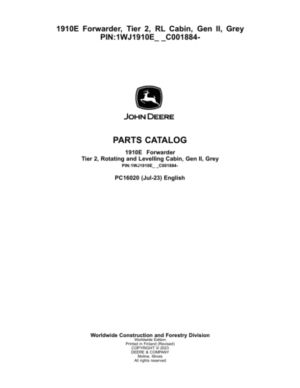 John Deere 1910E Forwarder, T2, RL Cabin, Gen II, Grey (SN C001884-) Parts Catalog Manual