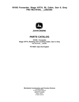 John Deere 1910G Forwarder, Stage V/FT4, RL Cabin, Gen II, Grey (SN L002340-) Parts Catalog Manual