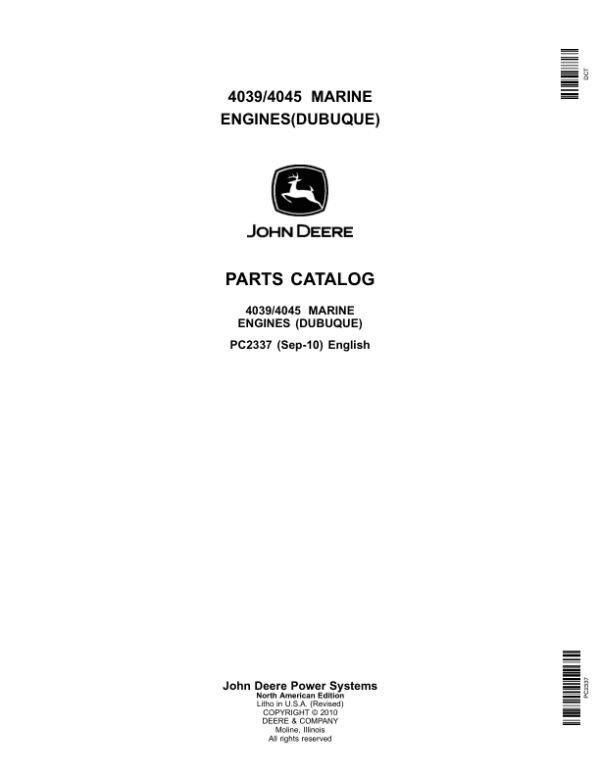 John Deere 3.9L, 4039, 4.5L, 4045 Marine Engines – Dubuque Parts Catalog Manual