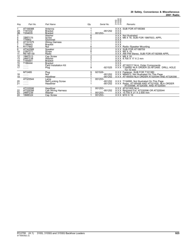 John Deere 310G, 310SG, 315SG Backhoe Loaders Parts Catalog Manual - Image 2