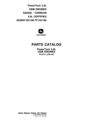 John Deere 2.9L Engines Parts Catalog Manual