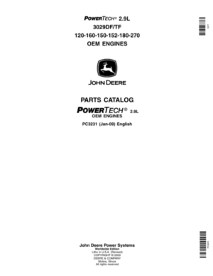John Deere 2.9L, 3029 TF & DF Engines Parts Catalog Manual