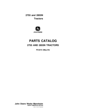 John Deere 2755, 2855N Tractors Parts Catalog Manual