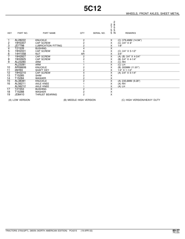 John Deere 2755, 2855N Tractors Parts Catalog Manual - Image 3