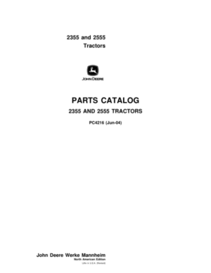 John Deere 2355, 2555 Tractors Parts Catalog Manual