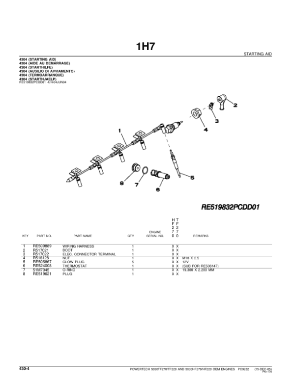 John Deere 3.0L, 5030HF220, 5030HF270, 5030TF220, 5030TF270 Engines Parts Catalog Manual - Image 2