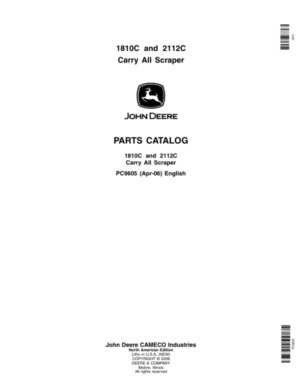 John Deere 1810C, 2112C Scrapers Parts Catalog Manual