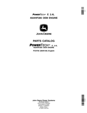 John Deere 2.4L, 4024HF285 Engines Parts Catalog Manual