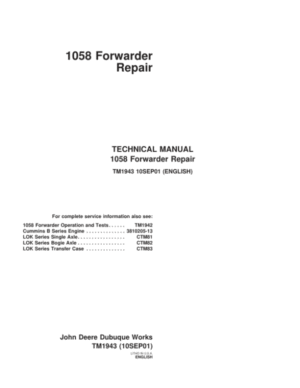 John Deere 1058 Forwarder Repair Technical Manual TM