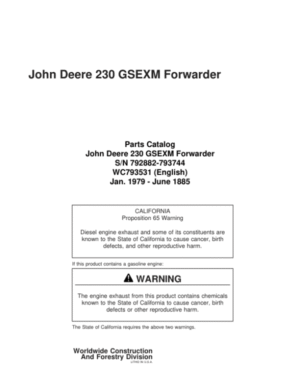 John Deere 230 GSEXM Forwarders (SN 792882-793744) Parts Catalog Manual