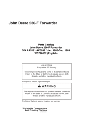 John Deere 230 Forwarders (SN AA5191-AC5999) Parts Catalog Manual