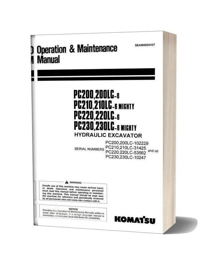 Komatsu PC230-6 Pc200lc-6 Hydraulic Excavator Repair Manual