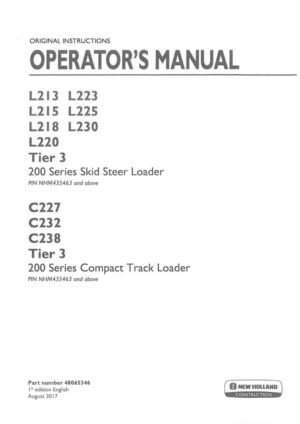 New Holland L213 L215 L218 L220 L223 TIER 3 OPERATORS MANUAL