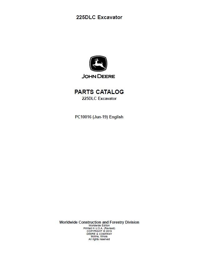 John Deere 225Dlc Excavator Parts Catalog Manual
