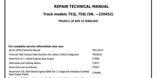 John Deere 753J 759J Tracked Feller Buncher Service Repair Manual