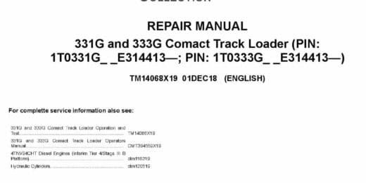 John Deere 331G 333G Loader Repair Service Manual