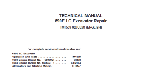 John Deere 690E LC Excavator Service Repair Technical Manual