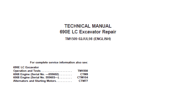 John Deere 690E LC Excavator Service Repair Technical Manual