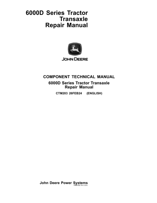 John Deere 6000D Series Tractor Transaxle Technical Manual